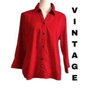 Vintage red polka dot button down 3/4 sleeve